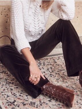 Sezane Ferdinand Chocolate Velvet Pants Size 38 Tall Long Luxury